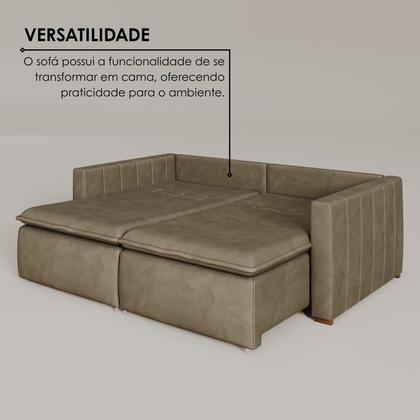 Imagem de Sofá Cama Retrátil em Madeira Eucalipto e Veludo 230cm Uruguai