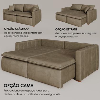 Imagem de Sofá Cama Retrátil em Madeira Eucalipto e Veludo 230cm Uruguai