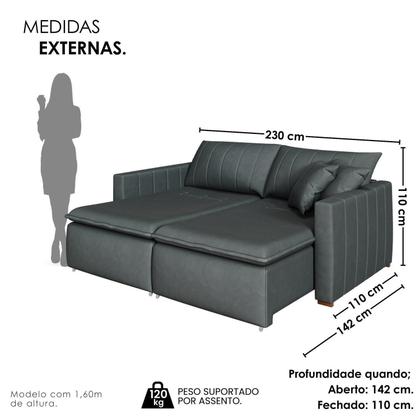 Imagem de Sofá Cama Retrátil em Madeira Eucalipto e Veludo 230cm Uruguai