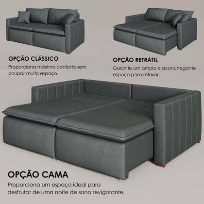 Imagem de Sofá Cama Retrátil em Madeira Eucalipto e Veludo 230cm Uruguai