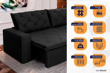 Imagem de Sofá Cama Retrátil Reclinável 3,00m Bangkok Suede Velut Preto molas no Assento - King House