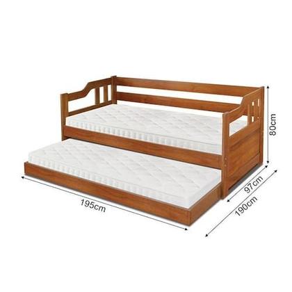 Imagem de Sofá Cama Solteiro de Madeira Maciça com Cama Auxiliar Atraente Imbuia