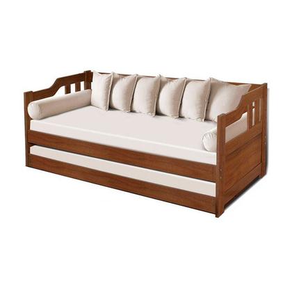 Imagem de Sofá Cama Solteiro de Madeira Maciça com Cama Auxiliar Atraente Imbuia