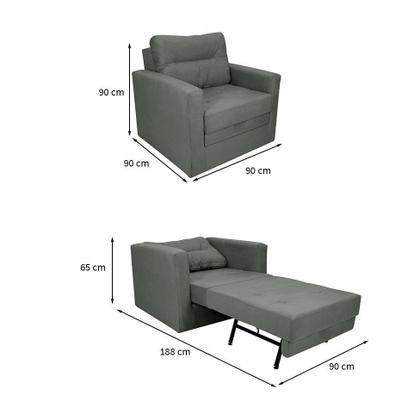 Sofá-Cama Solteiro Marisol Suede Cinza - Modern Imagem de Sofá-Cama Solteiro Marisol Suede Cinza