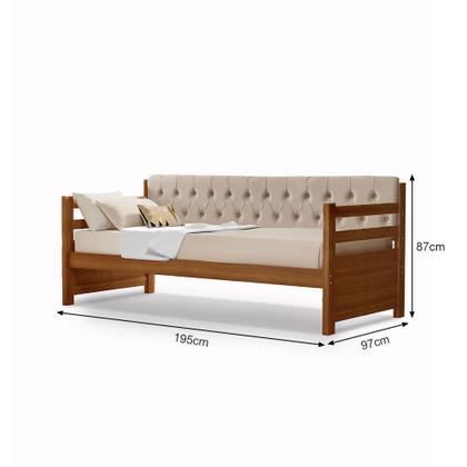 Imagem de Sofá Cama Solteiro Verona Mona Castanho Estofado Capitonê Veludo Bege