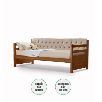 Imagem de Sofá Cama Solteiro Verona Mona Castanho Estofado Capitonê Veludo Bege