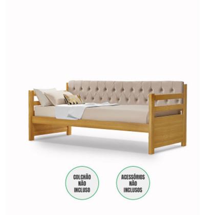 Imagem de Sofá Cama Solteiro Verona Mona Imbuia Estofado Capitonê Veludo Bege