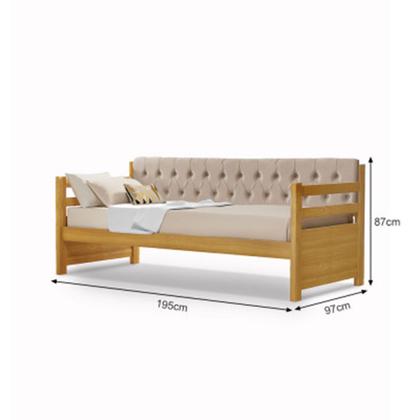 Imagem de Sofá Cama Solteiro Verona Mona Imbuia Estofado Capitonê Veludo Bege