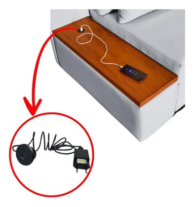 Imagem de Sofá Cama USB com Tampo Lateral Direito Tecido Acquablock Medida 180cm