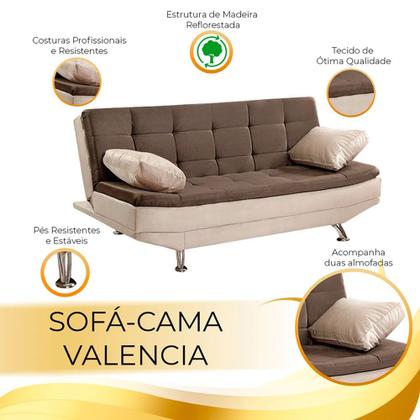 Imagem de Sofá Cama Valencia 3 Lugares Reclinável Veludo Bege Marfim e Marrom Chocolate - Star Confort