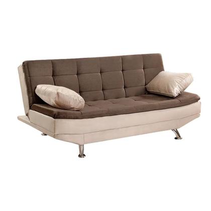 Imagem de Sofá Cama Valencia 3 Lugares Reclinável Veludo Bege Marfim e Marrom Chocolate - Star Confort