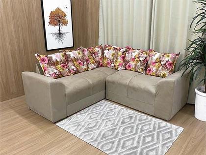 Sofá Canto Bege com Floral 602/66 Belo - ALPOIM Imagem de Sofá Canto Bege com Floral 602/66 Belo