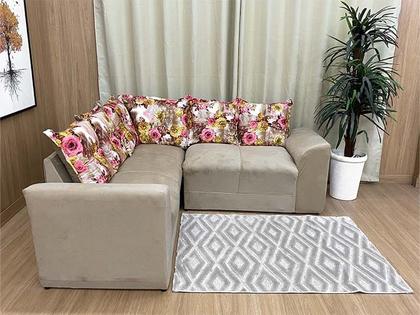 Sofá Canto Bege com Floral 602/66 Belo - ALPOIM Imagem de Sofá Canto Bege com Floral 602/66 Belo