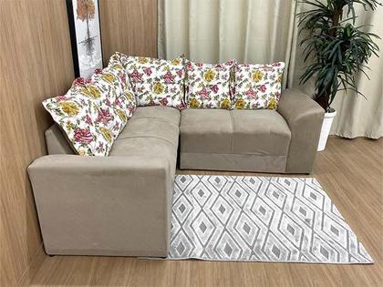 Sofá Canto Bege com Floral 602/78 Belo - Alpoim Imagem de Sofá Canto Bege com Floral 602/78 Belo