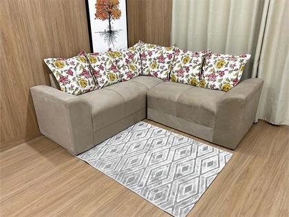 Sofá Canto Bege com Floral 602/78 Belo - Alpoim Imagem de Sofá Canto Bege com Floral 602/78 Belo