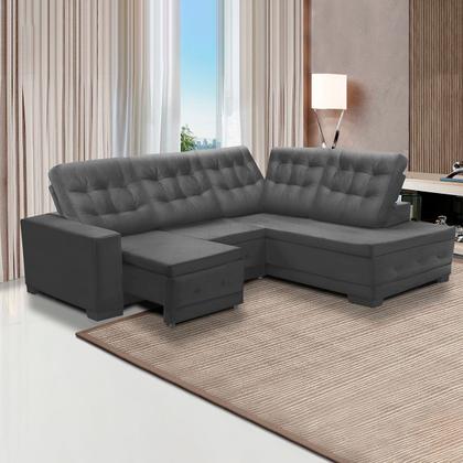 Imagem de Sofá Canto Chaise Dueto 250 x 205 Cm Retrátil Mola Bonnel Reclinável Veludo Cinza - SóSofá