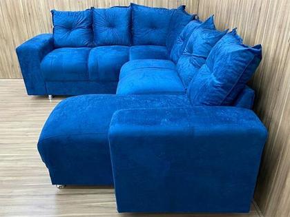 Sofá Canto com chaise Azul 6 Lugares - 5070 Imagem de Sofá Canto com chaise Azul 6 Lugares