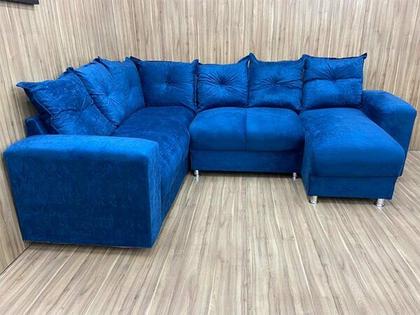 Sofá Canto com chaise Azul 6 Lugares - 5070 Imagem de Sofá Canto com chaise Azul 6 Lugares