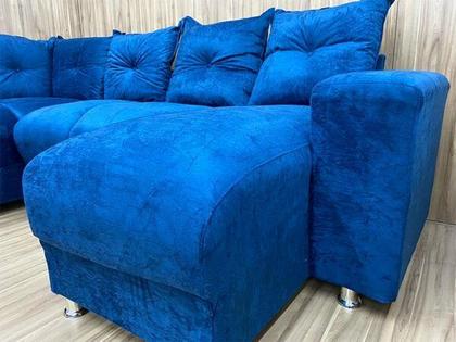Sofá Canto com chaise Azul 6 Lugares - 5070 Imagem de Sofá Canto com chaise Azul 6 Lugares