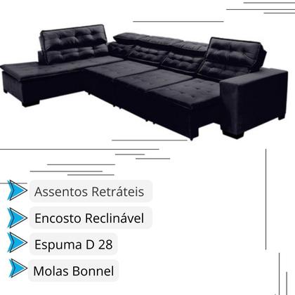 Sofá Canto com Chaise Retrátil e Reclinável 7 Lugares 360x220cm Preto Sttilo Megasul Imagem de Sofá Canto com Chaise Retrátil e Reclinável 7 Lugares 360x220cm Preto Sttilo Megasul