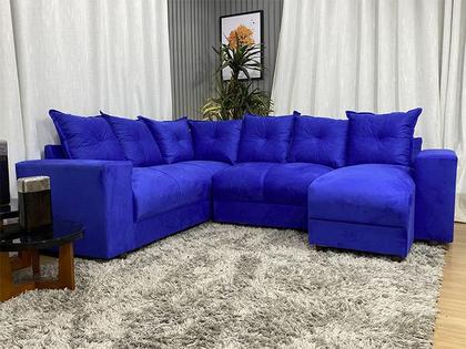 Sofá Canto Compacto e Confortável Azul 910 Áustria - Alpoim Imagem de Sofá Canto Compacto e Confortável Azul 910 Áustria