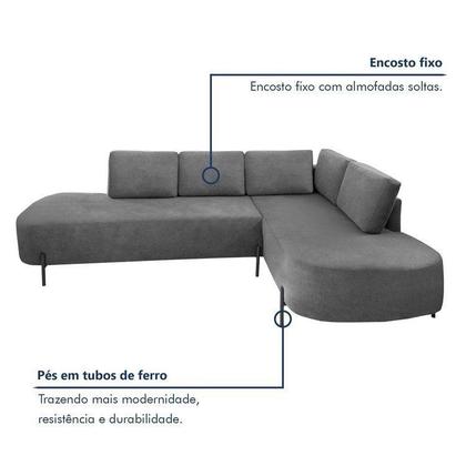 Imagem de Sofá Canto Orgânico 4 Lugares Veludo Cinza Luna 272cm Yescasa