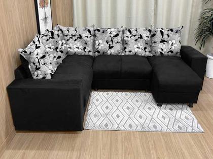 Sofá Canto Preto Com Floral 601/37 Áustria - Alpoim Imagem de Sofá Canto Preto Com Floral 601/37 Áustria