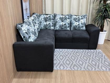 Imagem de Sofá Canto Preto com Floral 601/37 Belo