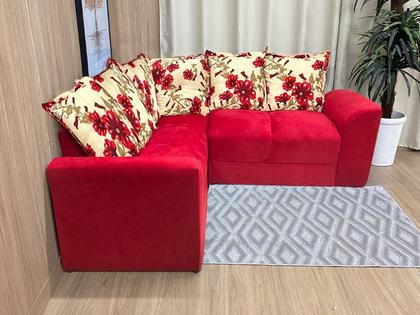 Sofá Canto Vermelho com Floral 608/25 Belo - Alpoim Imagem de Sofá Canto Vermelho com Floral 608/25 Belo