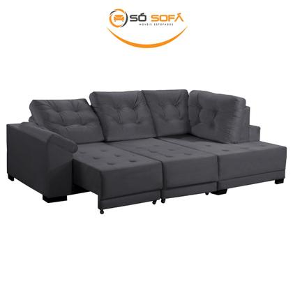 Imagem de Sofá Chaise Canto 5 Lugares 250 Cm Mola Bonnel Cama Retrátil D26 Luxury Suede Cinza - SóSofá