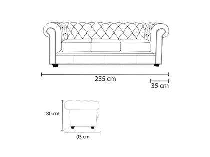 Imagem de Sofá Chesterfield de Couro 3 Lugares Conhaque com Brilho - Mempra Design