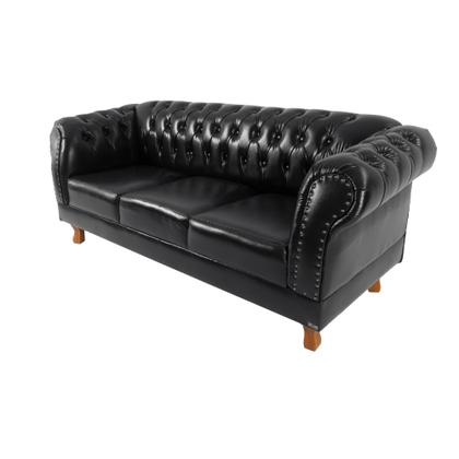 Imagem de Sofa Chesterfield Duque Corano Preto 2.30M Sala Recepcao Barbearia