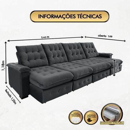 Imagem de Sofá Coliseu 3.40m Retrátil e Reclinável Super Pillow 