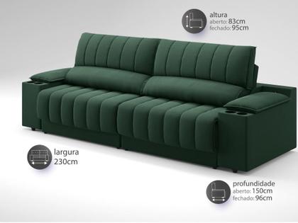 Imagem de Sofá com Porta Copos Carregador USB Ret Rec Murano 2,30m Velosuede Verde - NETSOFAS