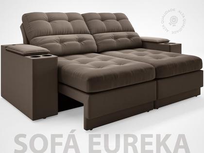 Imagem de Sofá com Porta Copos e Carregador USB Eureka 1,70m Assento Retrátil e Reclinável Velosuede Marrom - NETSOFAS