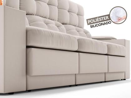 Imagem de Sofá com Porta Copos e Carregador USB Eureka 2,30m Assento Retrátil e Reclinável Velosuede Areia - NETSOFAS