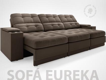 Imagem de Sofá com Porta Copos e Carregador USB Eureka 2,30m Assento Retrátil e Reclinável Velosuede Marrom - NETSOFAS
