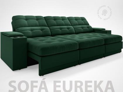 Imagem de Sofá com Porta Copos e Carregador USB Eureka 2,30m Assento Retrátil e Reclinável Velosuede Verde - NETSOFAS