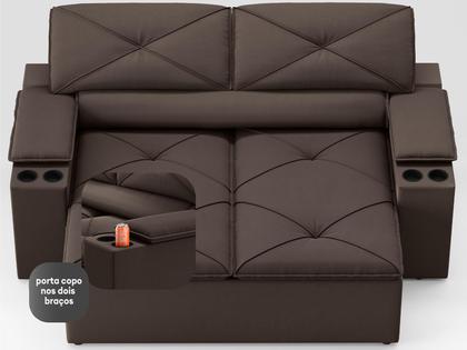 Imagem de Sofá com Porta Copos Retrátil e Reclinável Pop 1,54m Velosuede Chocolate - NETSOFAS