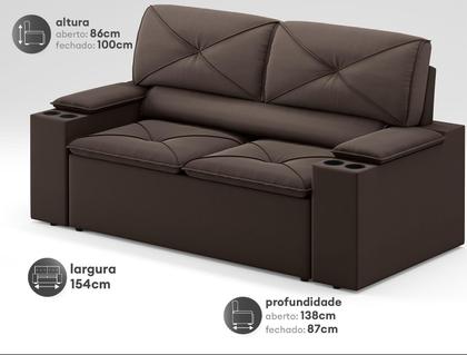 Imagem de Sofá com Porta Copos Retrátil e Reclinável Pop 1,54m Velosuede Chocolate - NETSOFAS