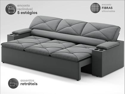 Imagem de Sofá com Porta Copos Retrátil e Reclinável Pop 2,05m Velosuede Grafite - NETSOFAS