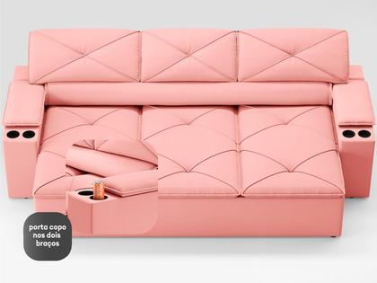 Imagem de Sofá com Porta Copos Retrátil e Reclinável Pop 2,05m Velosuede Rose - NETSOFAS