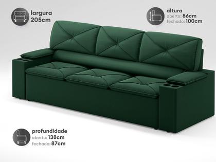 Imagem de Sofá com Porta Copos Retrátil e Reclinável Pop 2,05m Velosuede Verde - NETSOFAS