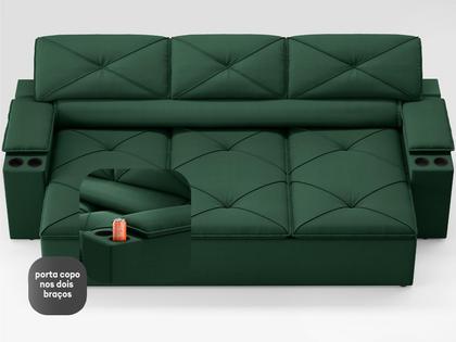 Imagem de Sofá com Porta Copos Retrátil e Reclinável Pop 2,05m Velosuede Verde - NETSOFAS
