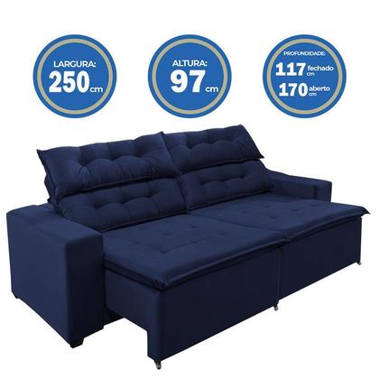 Imagem de Sofá Concept 2,50 metros Retrátil e reclinavél com Molas Suede Light Azul - Sofá na Web