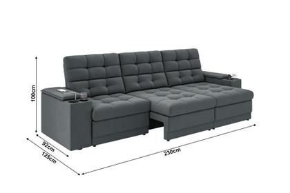 Imagem de Sofá Confort Premium 2,30m Assento Retrátil/Reclinável porta copos e USB Suede Cinza - XFlex Sofas