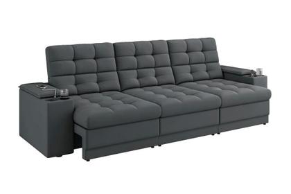 Imagem de Sofá Confort Premium 2,30m Assento Retrátil/Reclinável porta copos e USB Suede Cinza - XFlex Sofas