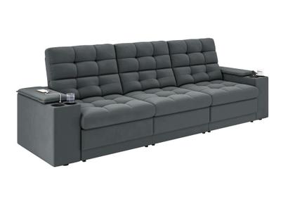 Imagem de Sofá Confort Premium 2,30m Assento Retrátil/Reclinável porta copos e USB Suede Cinza - XFlex Sofas