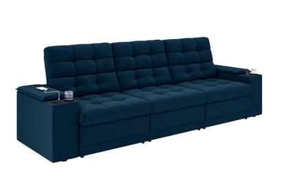 Imagem de Sofá Confort Premium 2,30m Assento Retrátil/Reclinável porta copos e USB Suede Petróleo - XFlex Sofas
