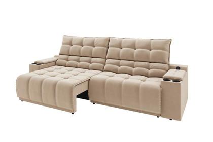 Imagem de Sofá Connect Premium 2,00m Assento Retrátil/Reclinável com porta copos e entrada USB Suede Capuccino